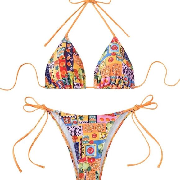 Jewelry - Women's 2 Piece Bikini Sets Graphic Print Triangle Halter Tie Back Bathing Suit